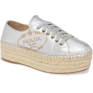Prada espadrille platform sneakers sandal shoes silver